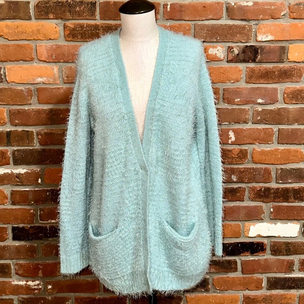 Hinge Green Eyelash Long Sleeve Open Front Soft Cardigan Sweater Size Medium